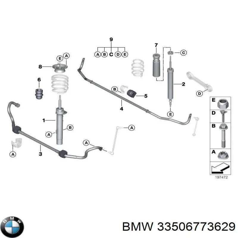 33506773629 BMW pára-choque (grade de proteção de amortecedor traseiro + bota de proteção)
