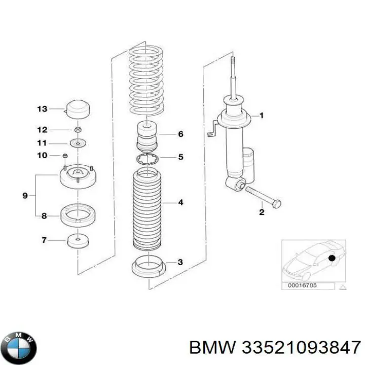 Стойка амортизатора задняя BMW 33521093847 цена, от 74.61 USD