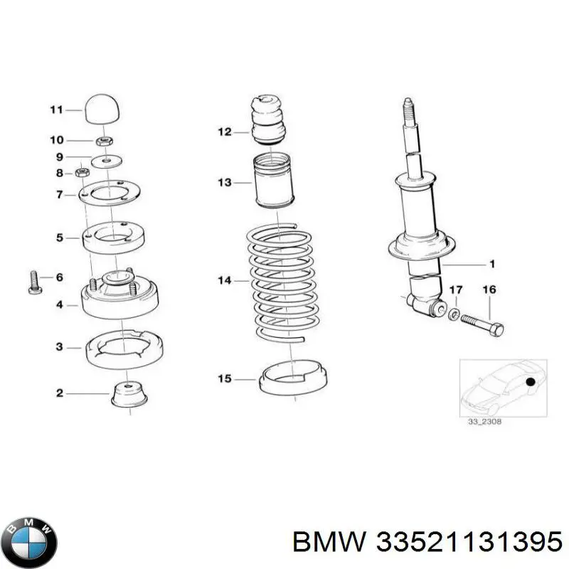 Стойка амортизатора задняя BMW 33521131395 цена, от 65.67 USD