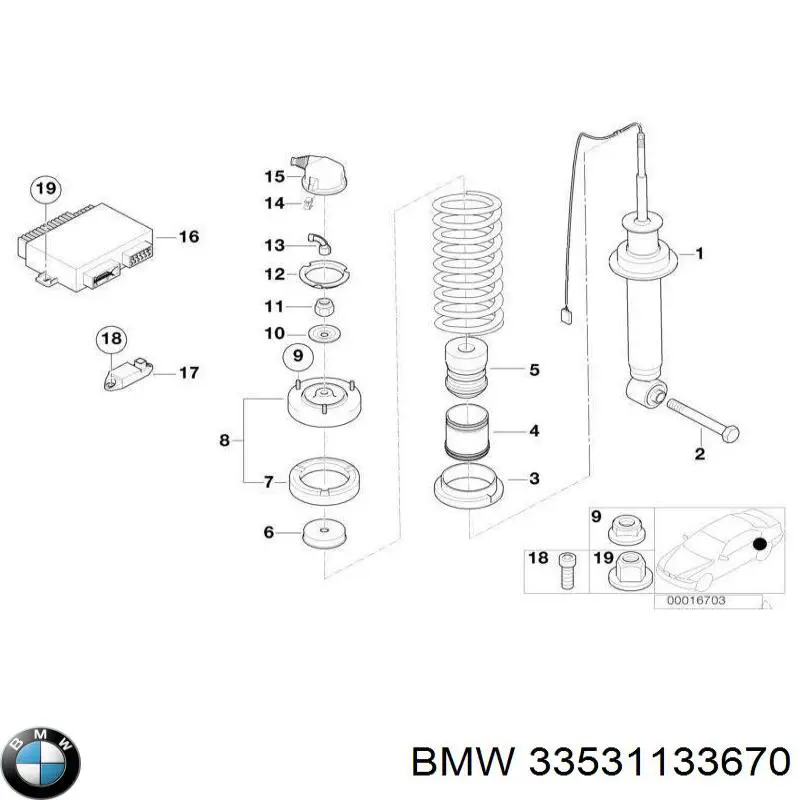 Caja de muelle, Eje trasero, arriba 33531133670 BMW