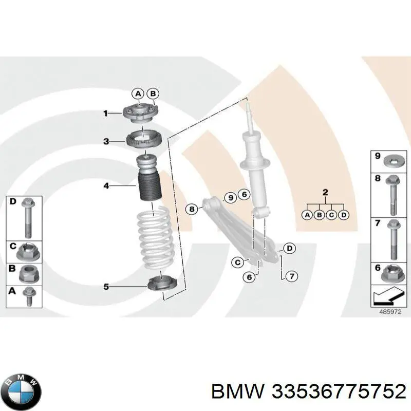 Espaçador (anel de borracha) da mola traseira inferior para BMW 7 (F01, F02, F03, F04)