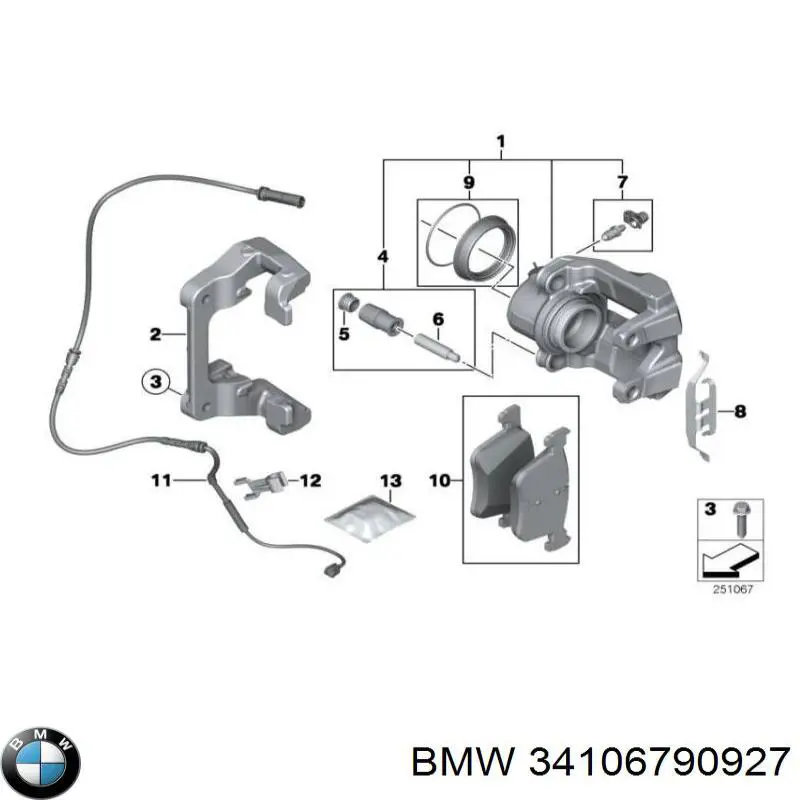 Комплект пружинок крепления дисковых колодок передних BMW 34106790927