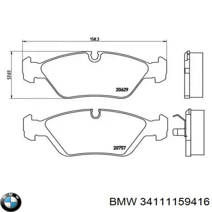34111159416 BMW передние тормозные колодки