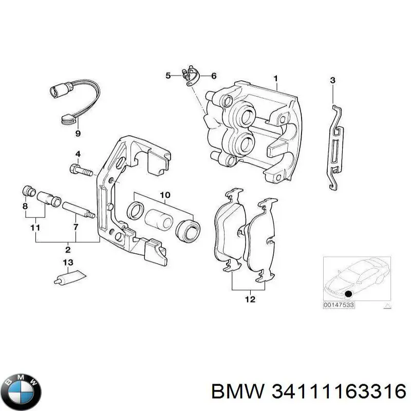 Ремкомплект суппорта тормозного заднего BMW 34111163316