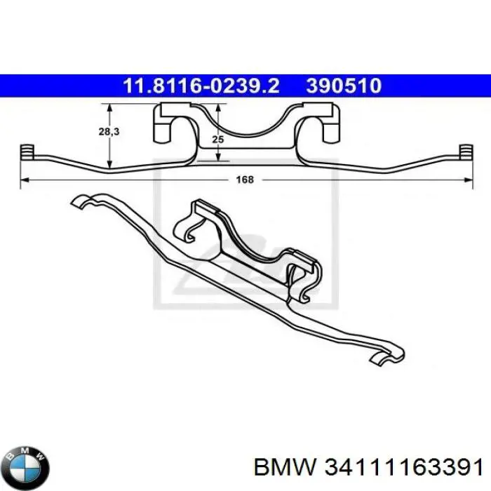 Комплект пружинок крепления дисковых колодок передних BMW 34111163391