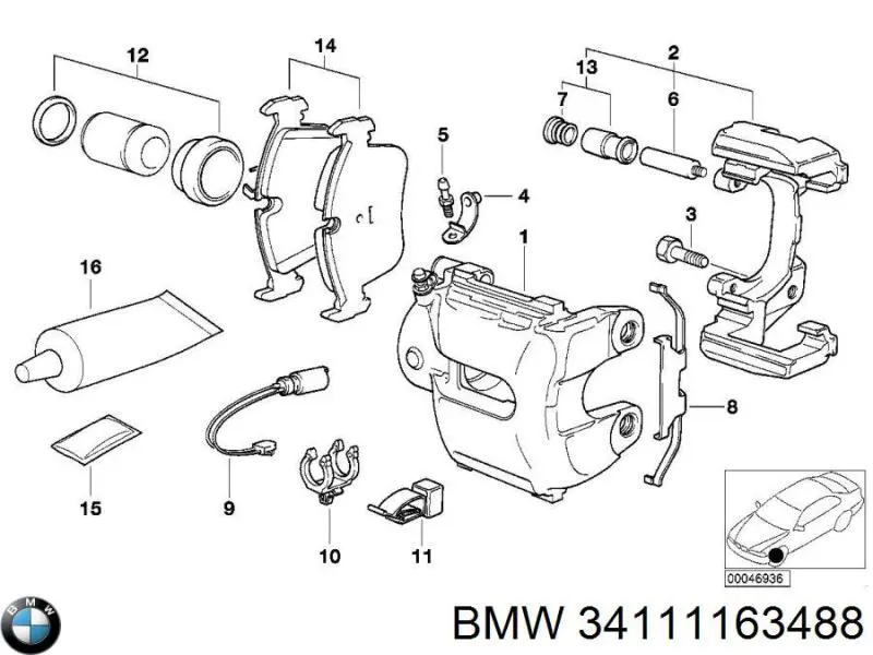 Комплект пружинок крепления дисковых колодок передних BMW 34111163488