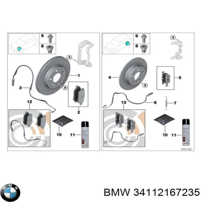 Передние тормозные колодки 34112167235 BMW