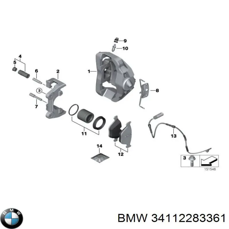 34112283361 BMW суппорт тормозной передний левый