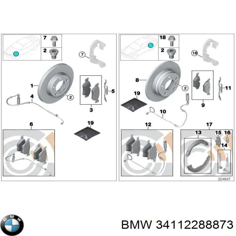34112288873 BMW колодки тормозные передние дисковые