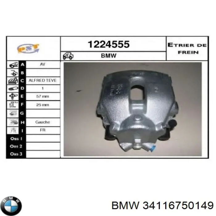 Суппорт тормозной передний левый BMW 34116750149