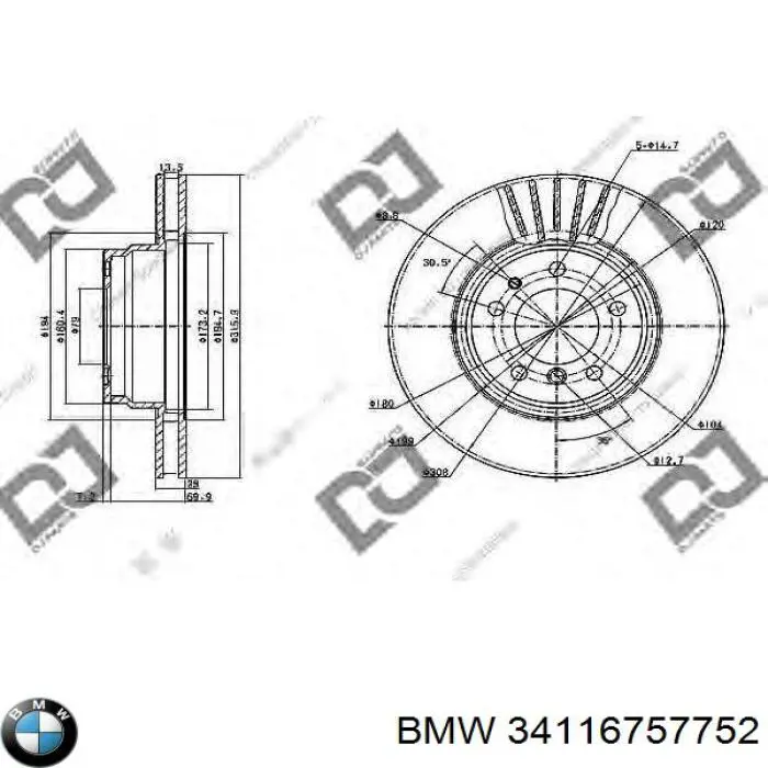 Тормоз дисковый передний BMW 34116757752 цена, от 65.90 USD