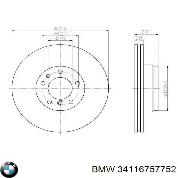 Купить 34116757752 BMW Ротор тормозной