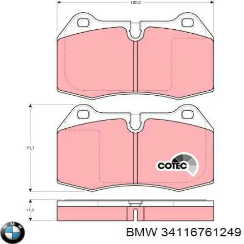 Передние тормозные колодки 34116761249 BMW