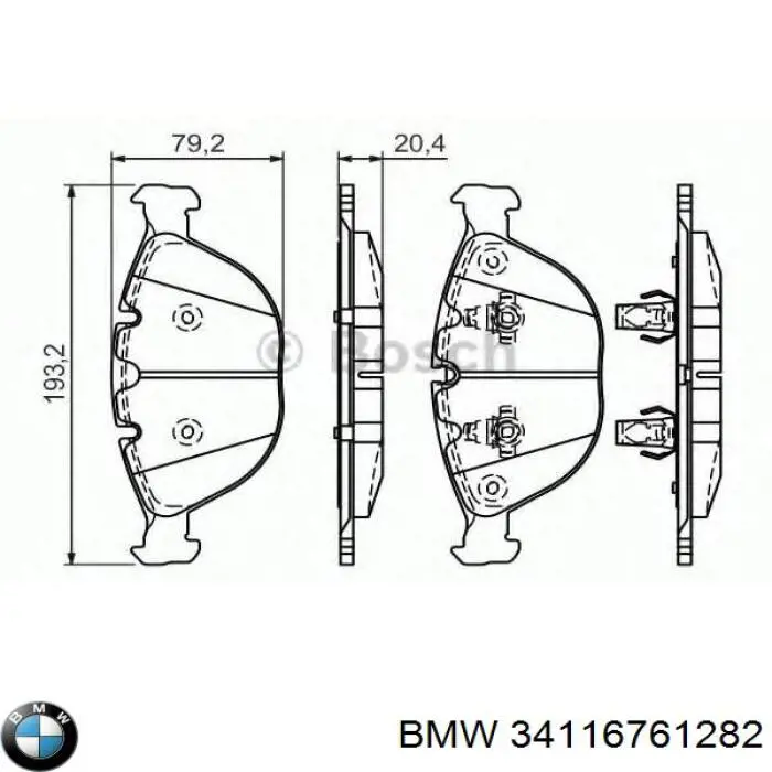 Передние тормозные колодки 34116761282 BMW