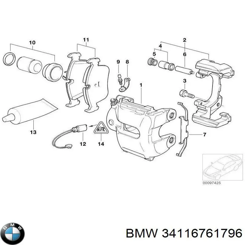 34116761796 BMW суппорт тормозной передний правый