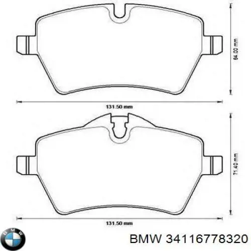 Передние тормозные колодки 34116778320 BMW