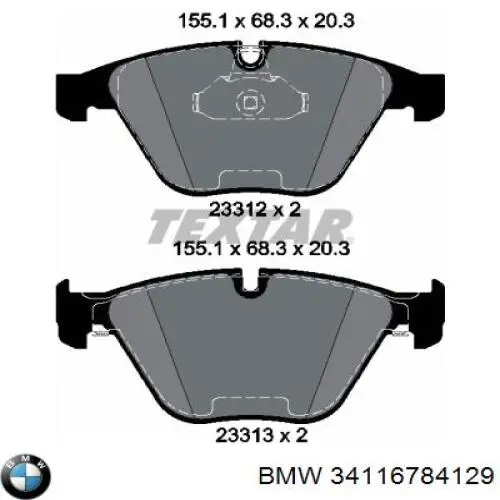 Pastillas de freno delanteras 34116784129 BMW