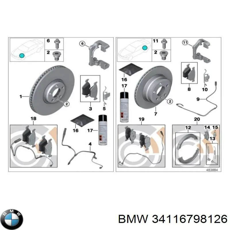 34116798126 BMW комплект пружинок крепления дисковых колодок передних