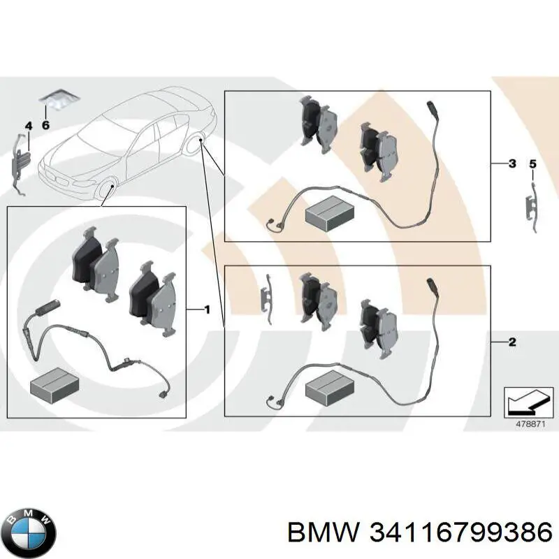 Комплект пружинок крепления дисковых колодок передних BMW 34116799386