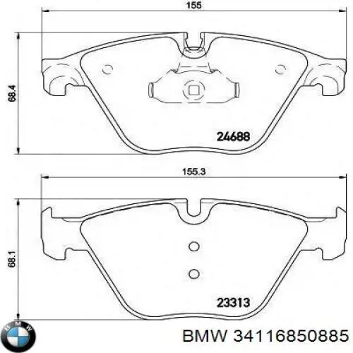Передние тормозные колодки 34116850885 BMW