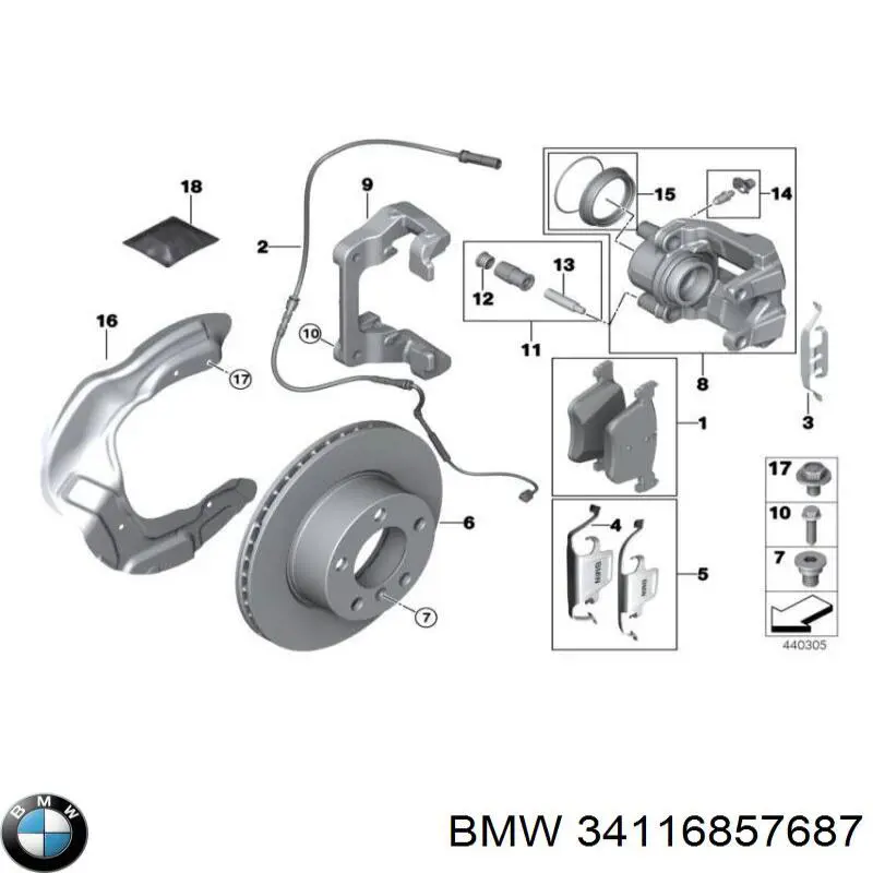 Купить 34116857687 BMW Суппорт тормозной передний левый