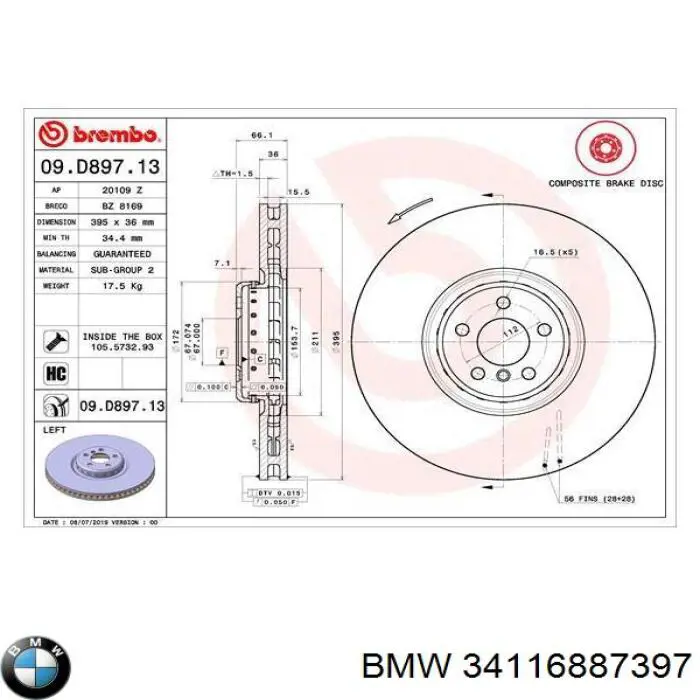 Тормоз дисковый передний BMW 34116887397 цена, от 176.63 USD