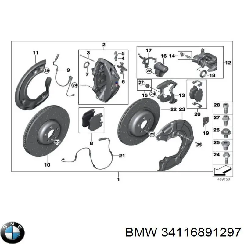 Суппорт тормозной передний левый 34116891297 BMW