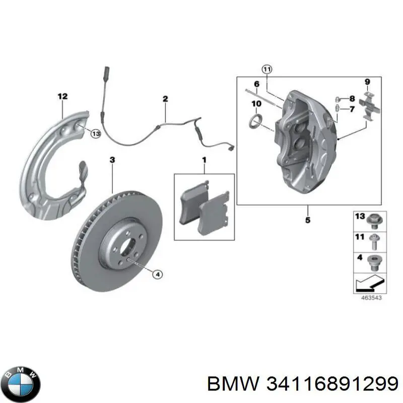 34116891299 BMW Суппорт тормозной, передний, левый