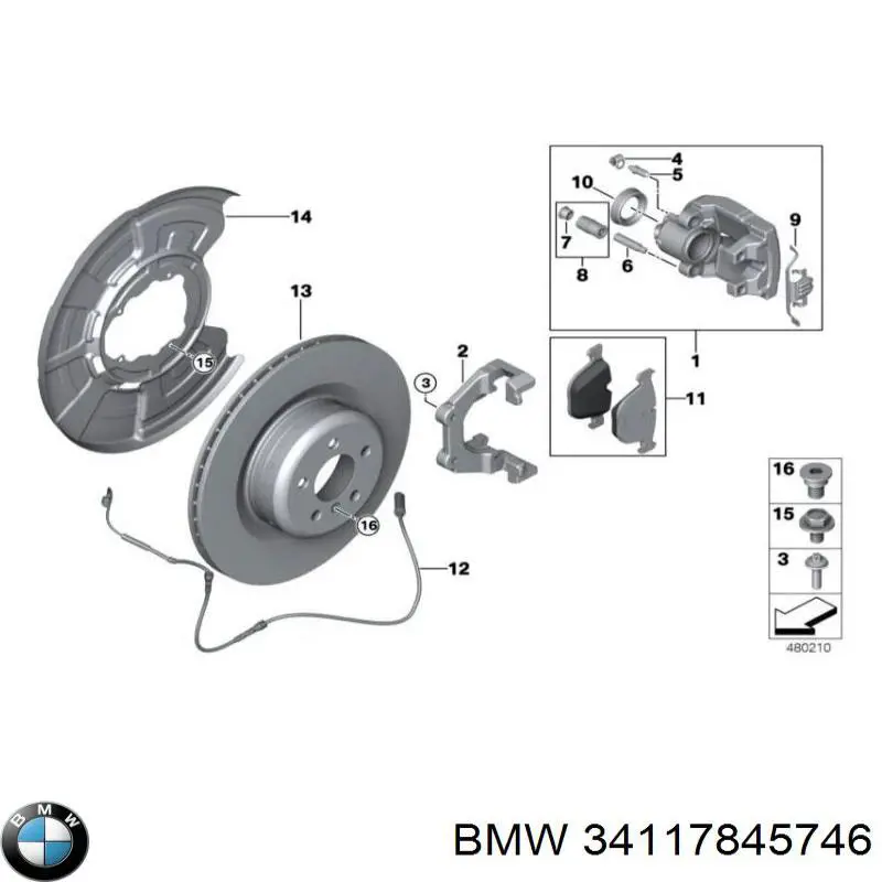 Комплект пружинок крепления дисковых колодок задних 34117845746 BMW