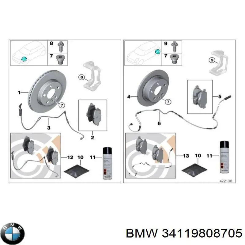 34119808705 BMW колодки тормозные передние дисковые