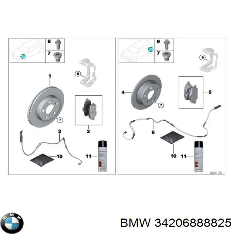 34206888825 BMW sapatas do freio traseiras de disco