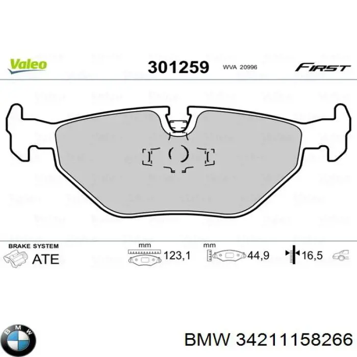 Pastillas de freno traseras 34211158266 BMW