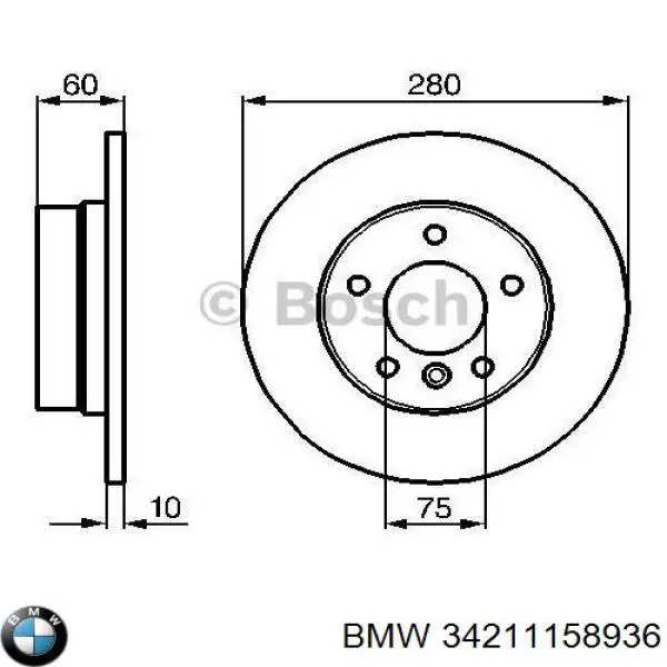 34211158936 BMW диск тормозной задний