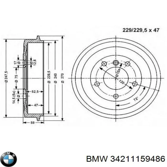 Тормозной барабан 34211159486 BMW