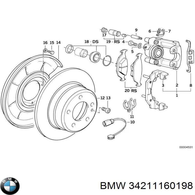 34211160198 BMW колодки тормозные задние дисковые