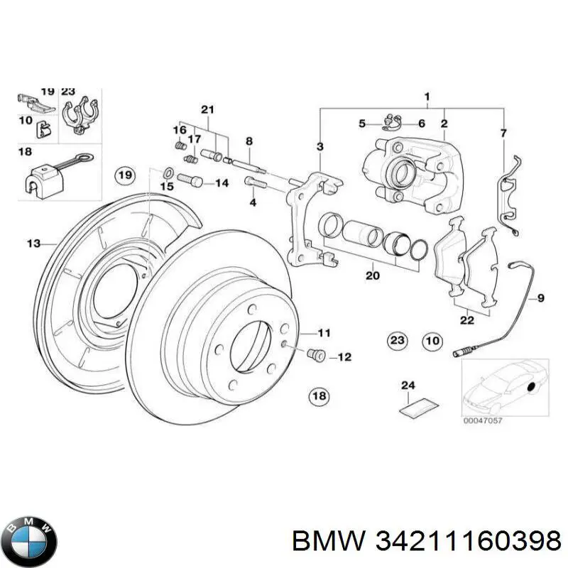 Суппорт тормозной задний правый 34211160398 BMW