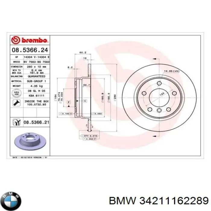 34211162289 BMW диск тормозной задний
