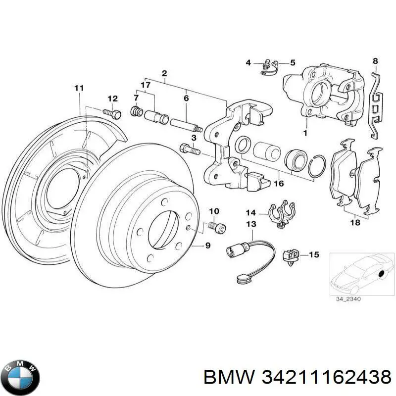 34211162438 BMW суппорт тормозной задний правый