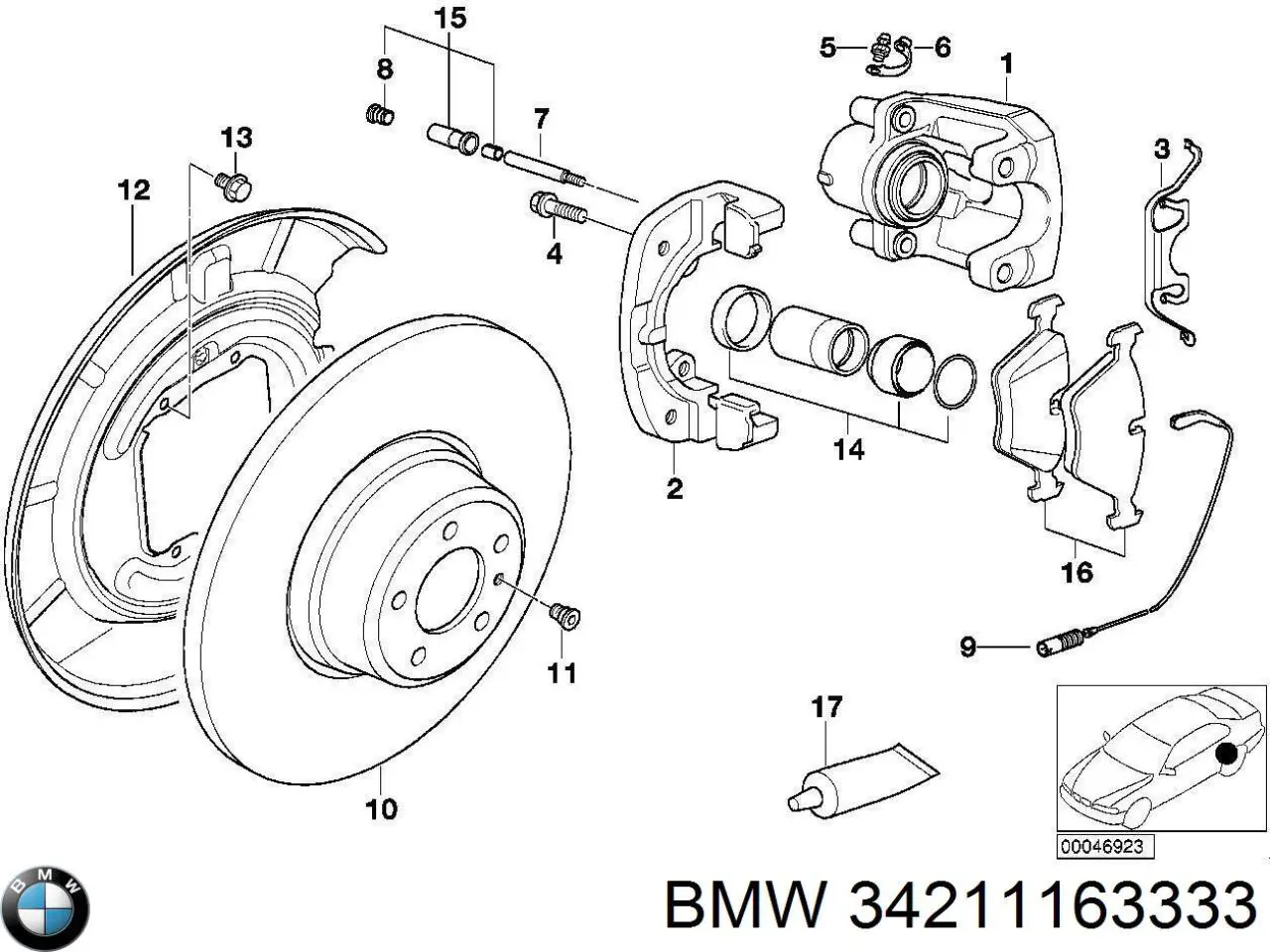 34211163333 BMW суппорт тормозной задний левый