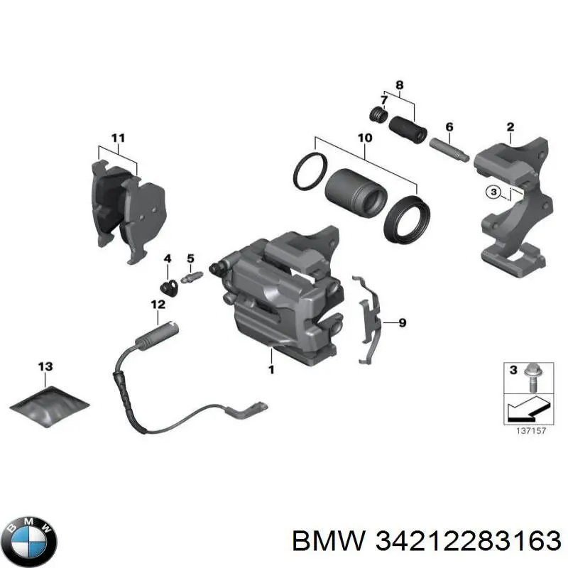 34212283163 BMW суппорт тормозной задний левый