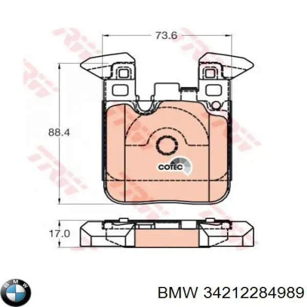 Задние тормозные колодки 34212284989 BMW