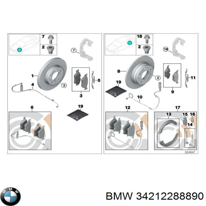 34212288890 BMW колодки тормозные задние дисковые