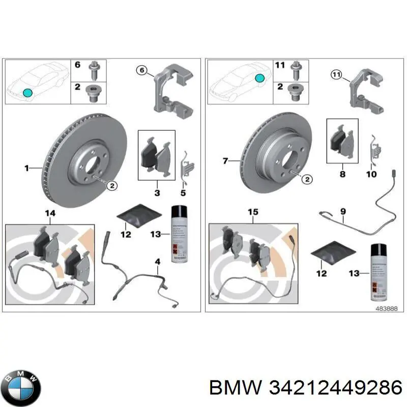 Передние тормозные колодки 34212449286 BMW