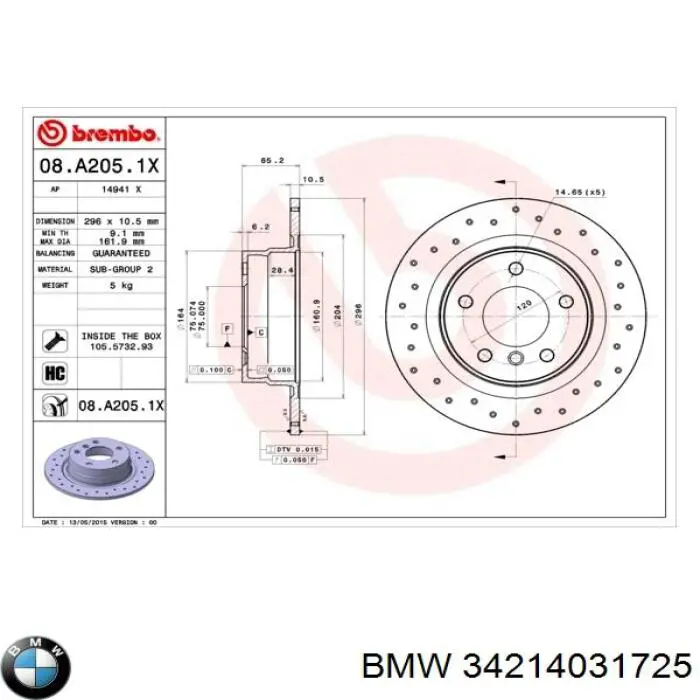 Задний тормозной диск BMW 34214031725 цена, от 38.37 USD