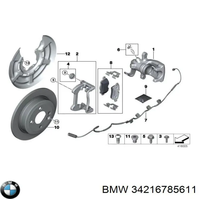 Задний левый суппорт BMW 34216785611 цена, от 26.98 USD