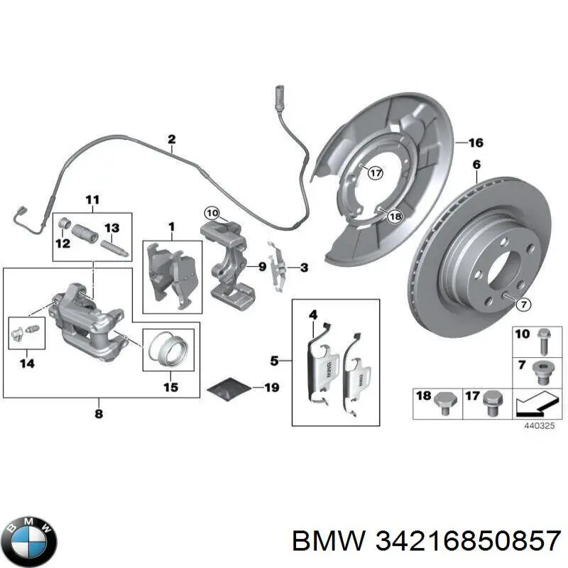 34216850857 BMW suporte do freio traseiro esquerdo