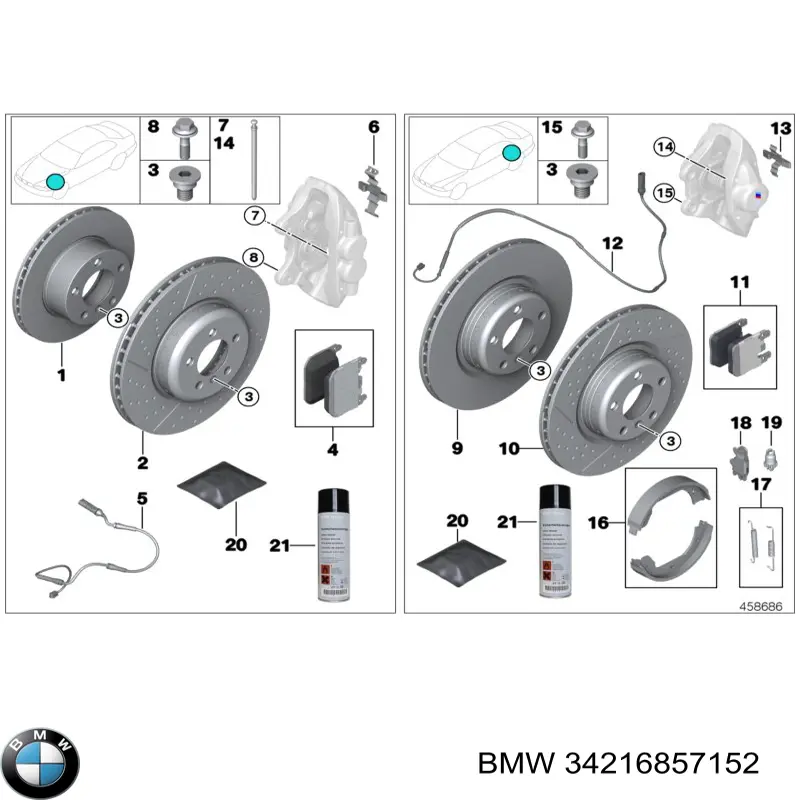 Ремкомплект тормозов задних BMW 34216857152