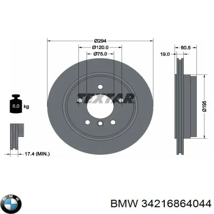 Купить 34216864044 BMW Диск тормозной задний