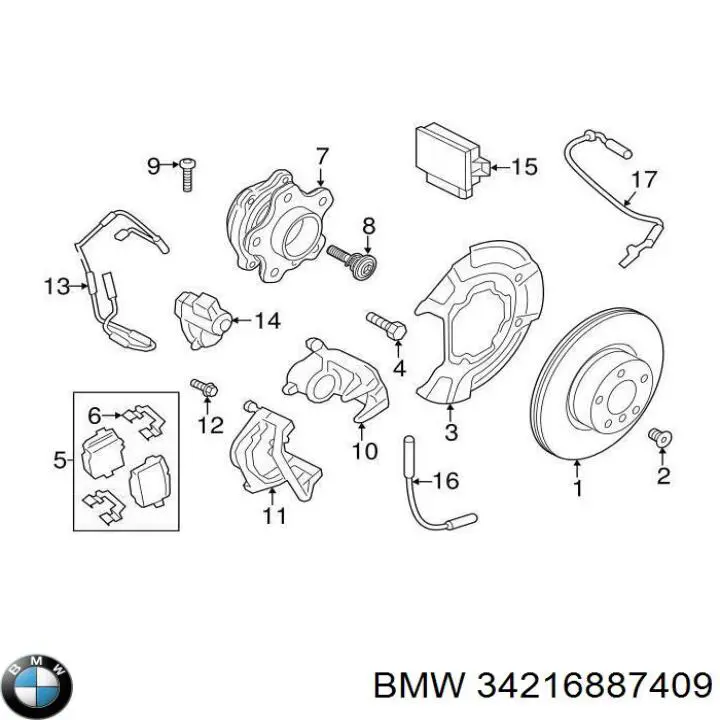 Задний левый суппорт BMW 34216887409 цена, от 338.60 USD