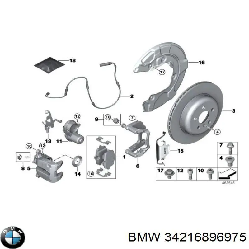 Колодки тормозные задние дисковые BMW 34216896975